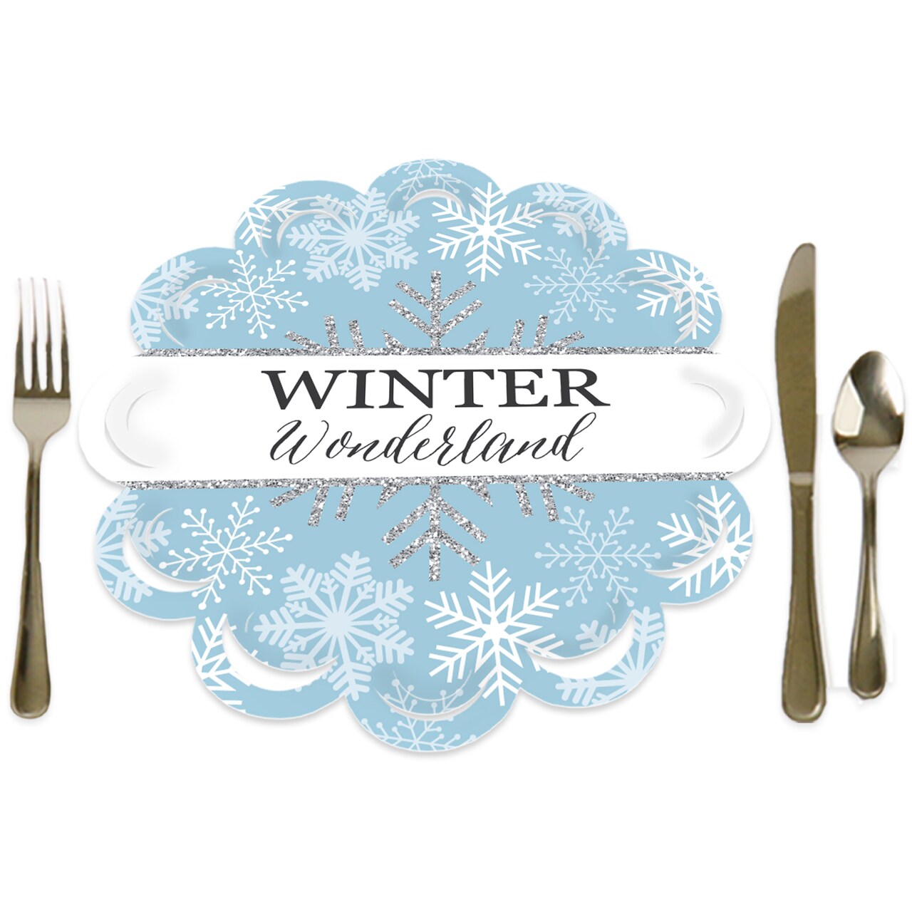 Big Dot of Happiness Winter Wonderland - Snowflake Holiday Party and Winter Wedding Round Table Decorations - Paper Chargers - Place Setting For 12
